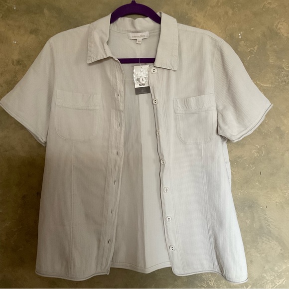 Cotton Ginny Mixed Cotton Short Sleeve Button Down Top - Picture 5 of 5